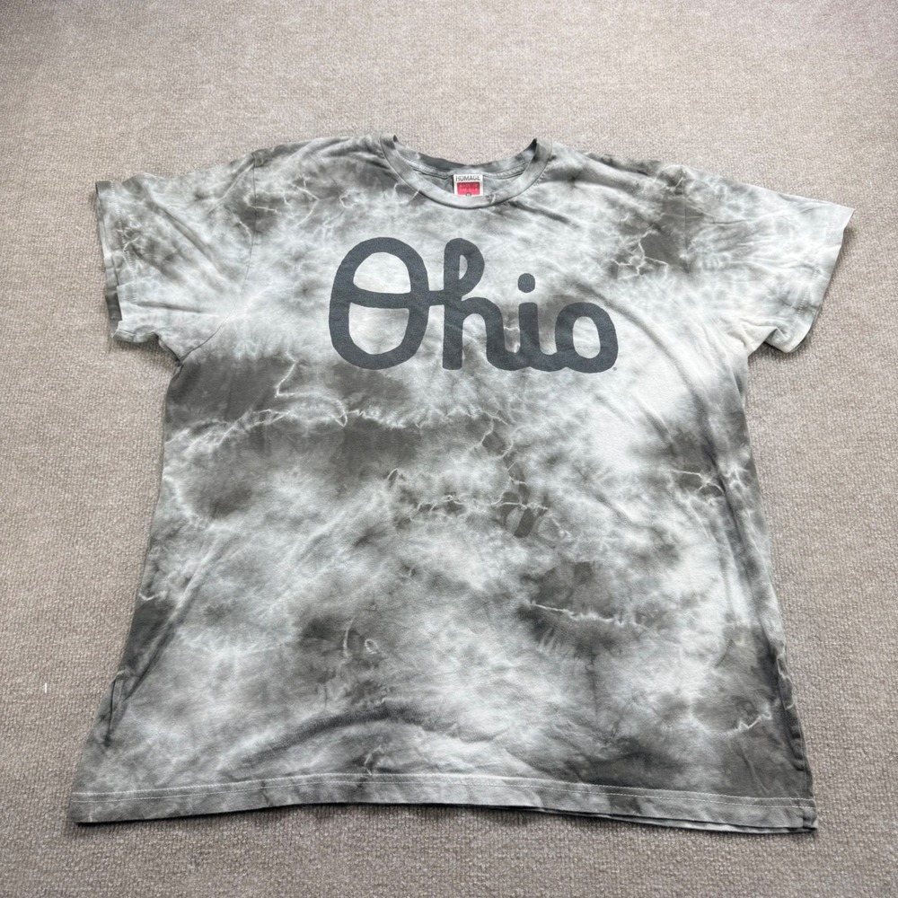 Homage Ohio Tie Dye Graphic T-Shirt Grey White‎ Mens XL Made in USA